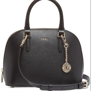 DKNY Black Leather Bryant Dome Satchel Purse Handbag
